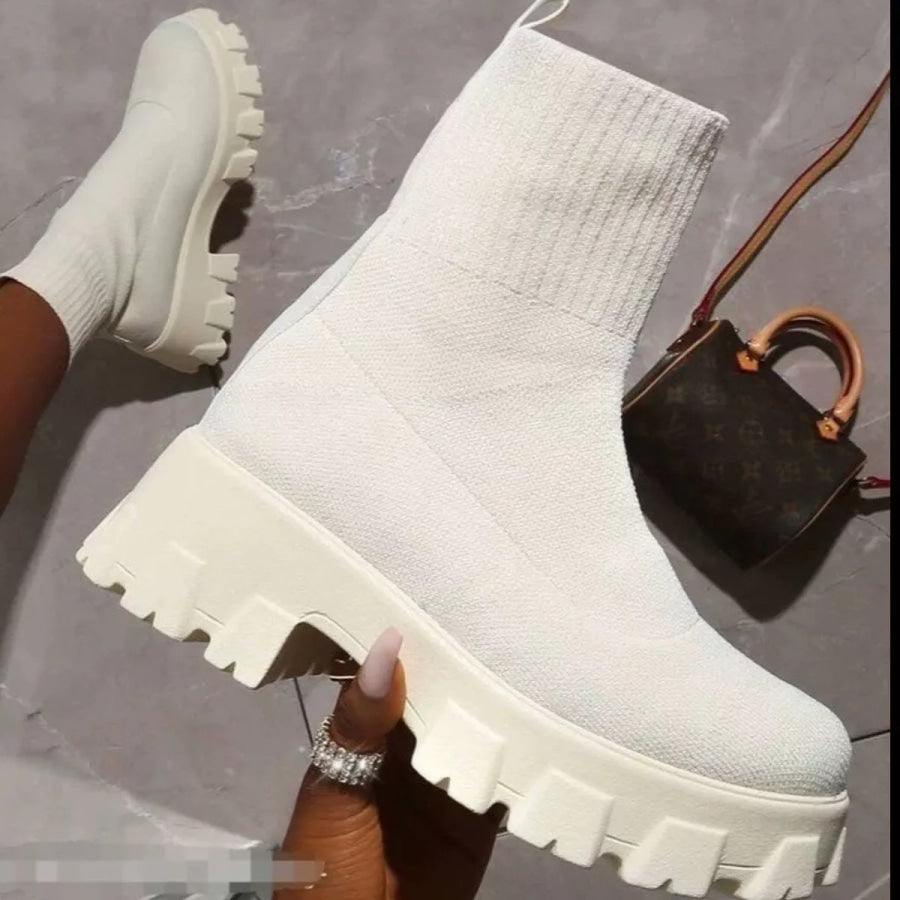 Round Toe Block Heels Boots Apparel and Accessories
