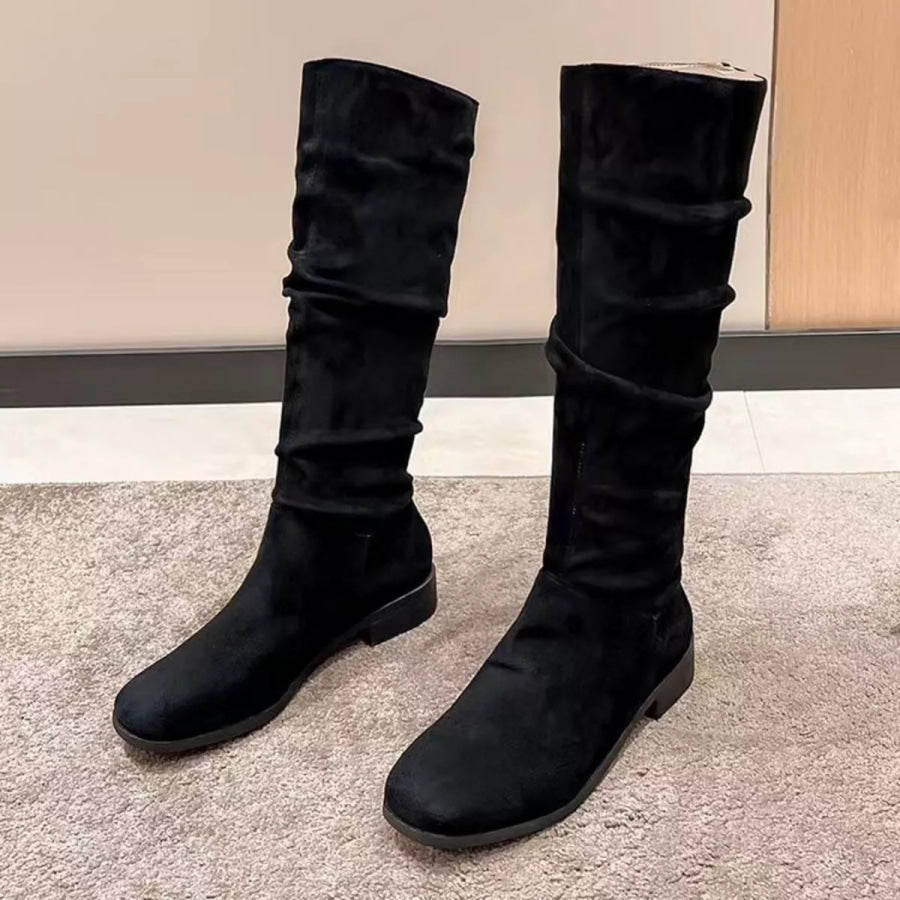 Round Toe Block Heels Boots Apparel and Accessories