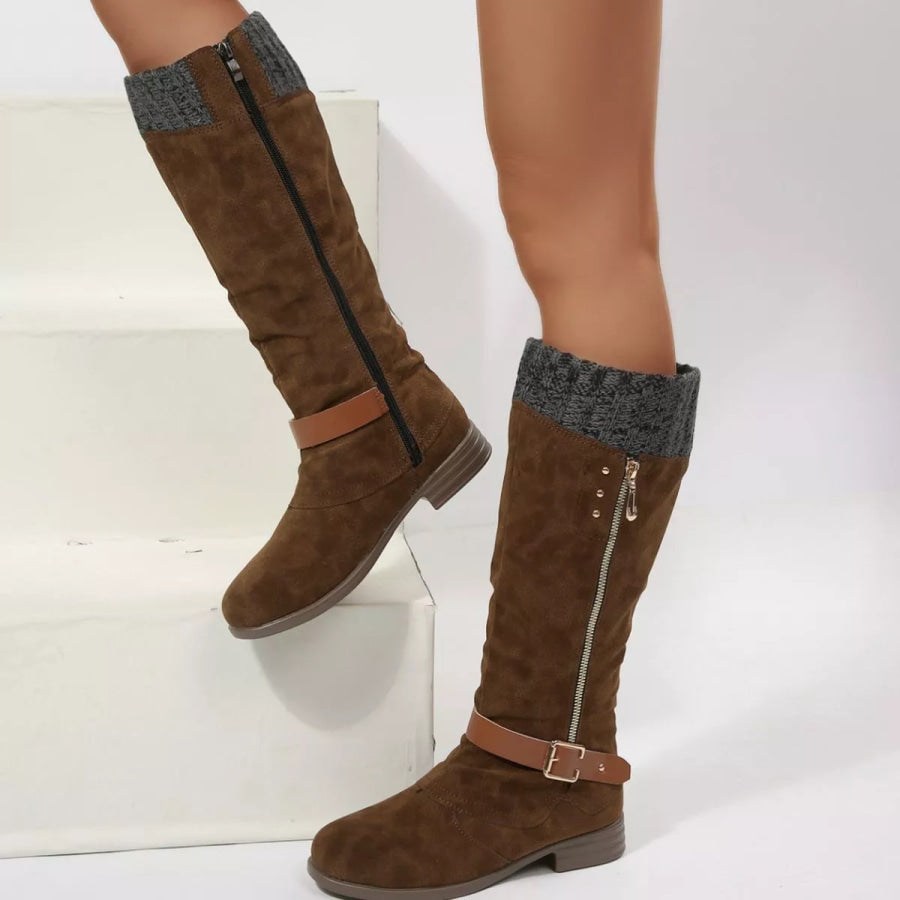 Round Toe Block Heels Boots Apparel and Accessories