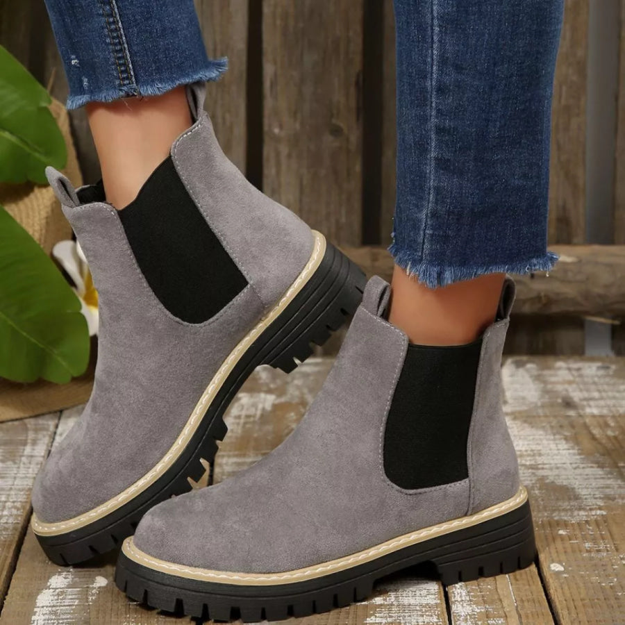Round Toe Block Heels Boots Apparel and Accessories