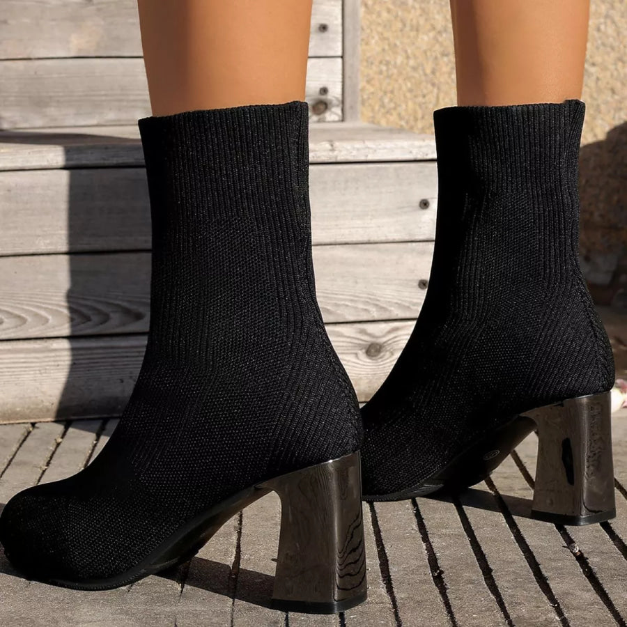 Round Toe Block Heels Boots Apparel and Accessories