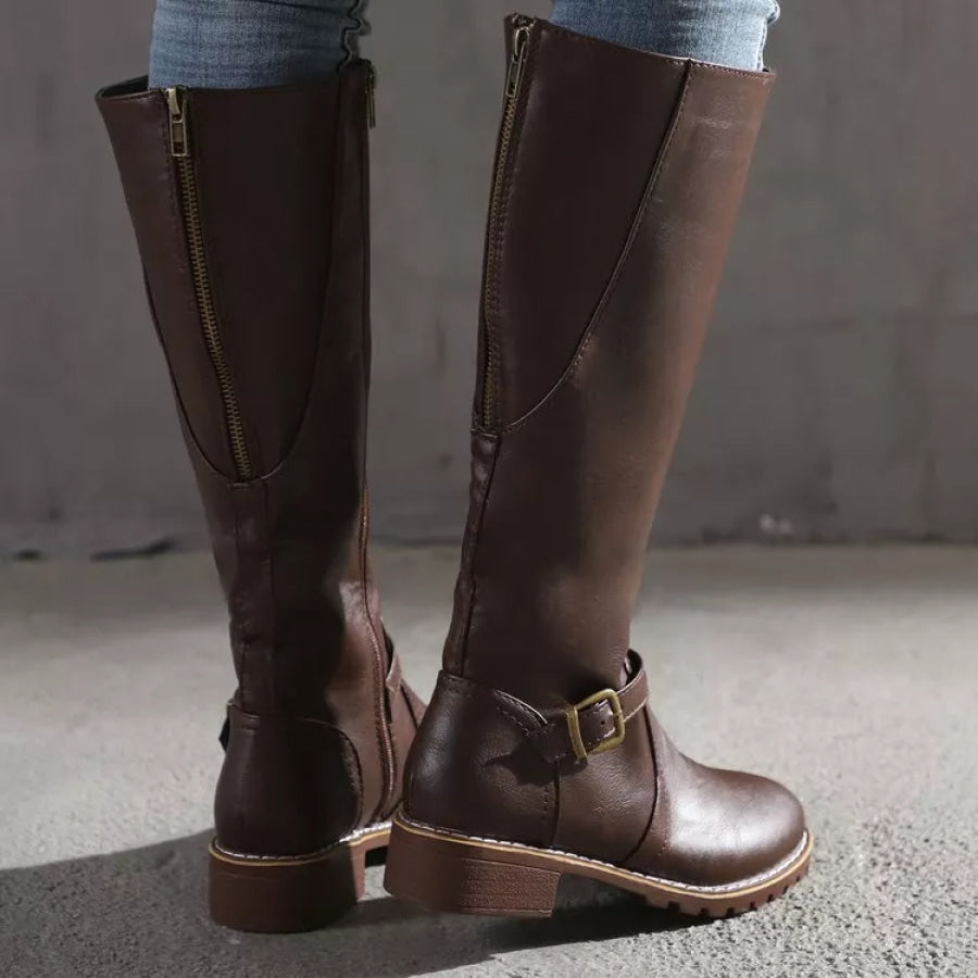 Round Toe Block Heels Boots Apparel and Accessories