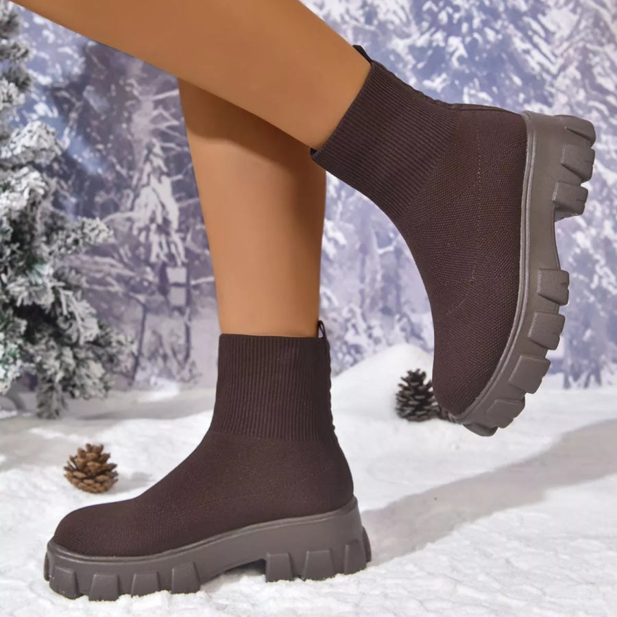 Round Toe Block Heels Boots Apparel and Accessories