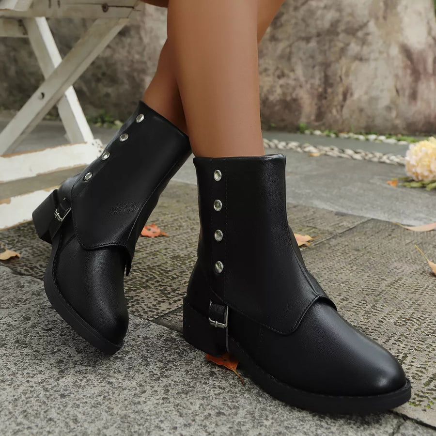 Round Toe Block Heels Boots Apparel and Accessories