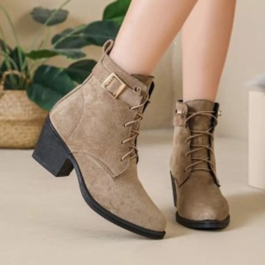 Round Toe Block Heels Boots Apparel and Accessories