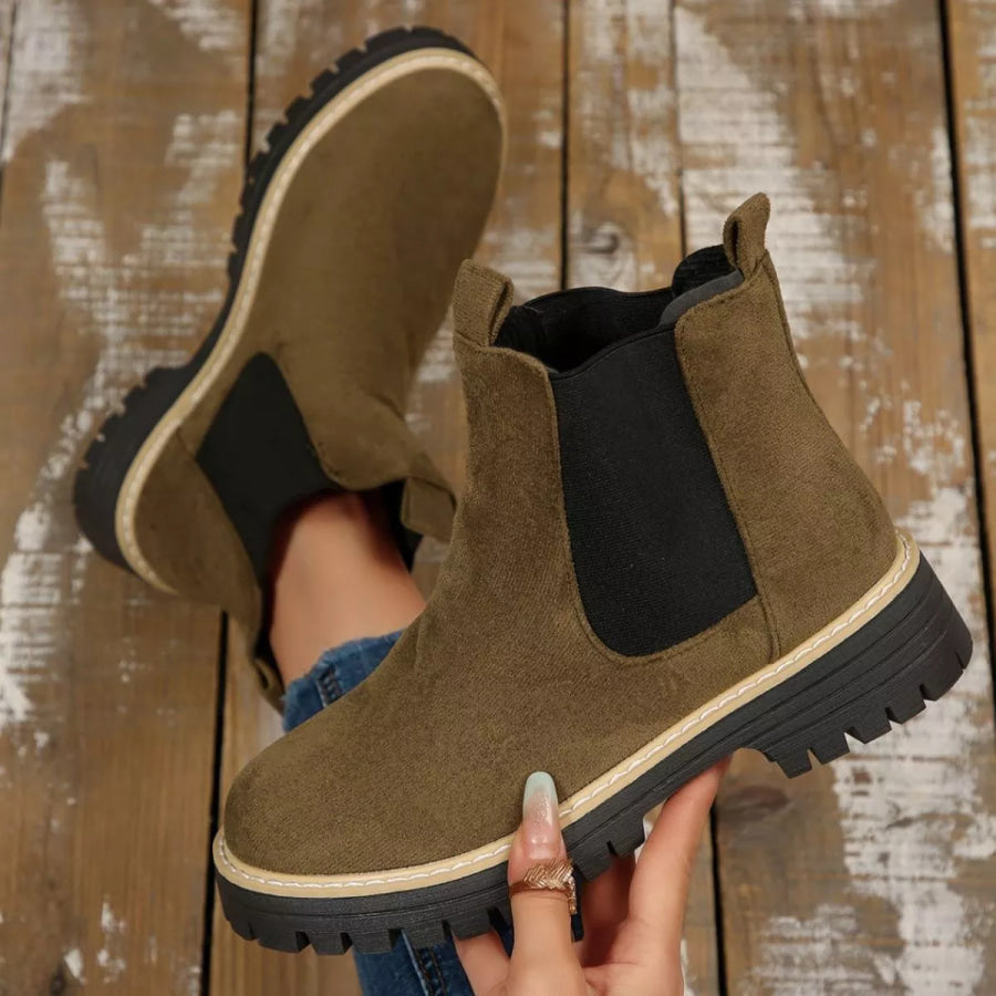 Round Toe Block Heels Boots Apparel and Accessories