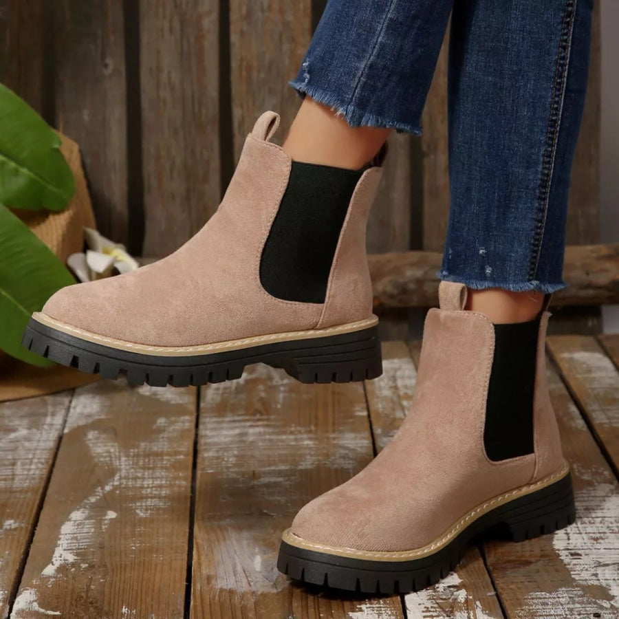 Round Toe Block Heels Boots Apparel and Accessories