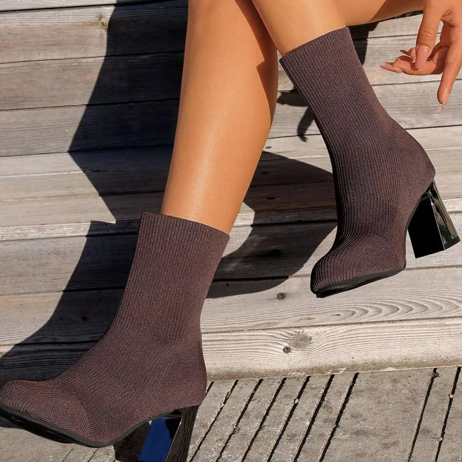 Round Toe Block Heels Boots Apparel and Accessories
