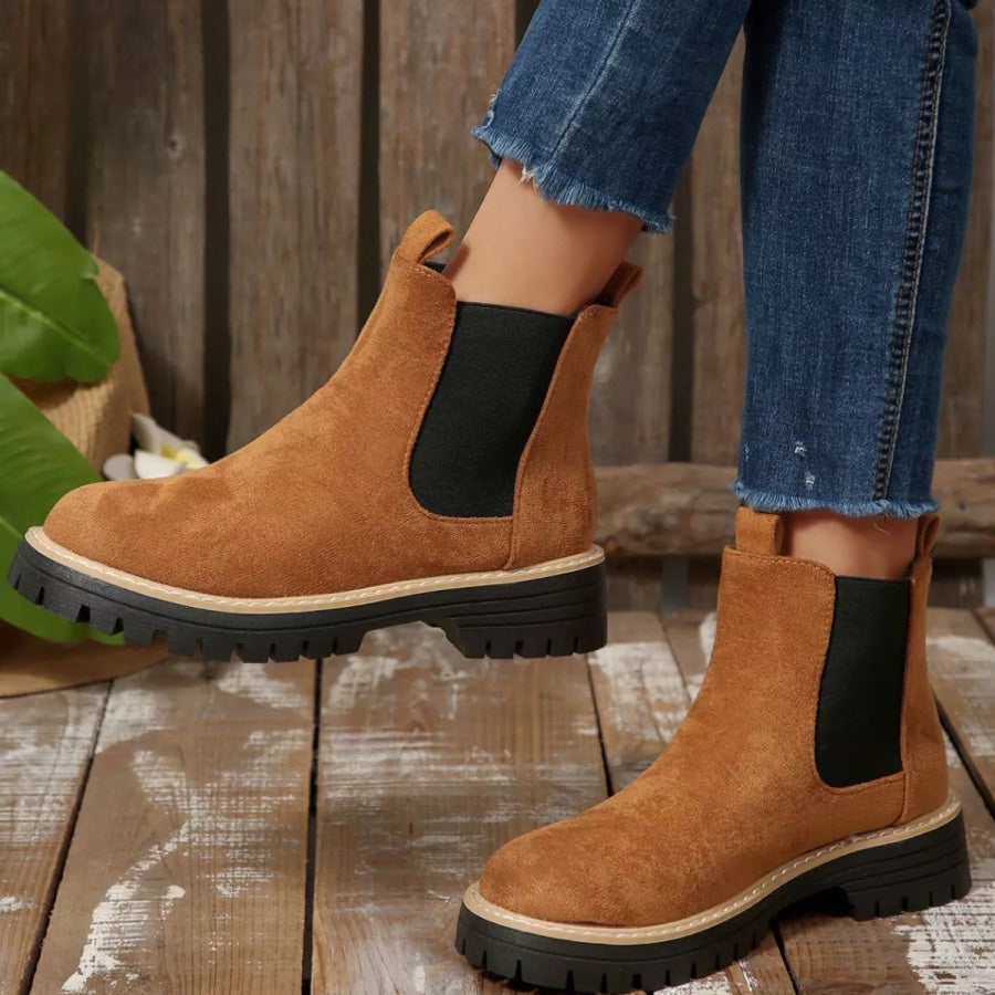 Round Toe Block Heels Boots Apparel and Accessories
