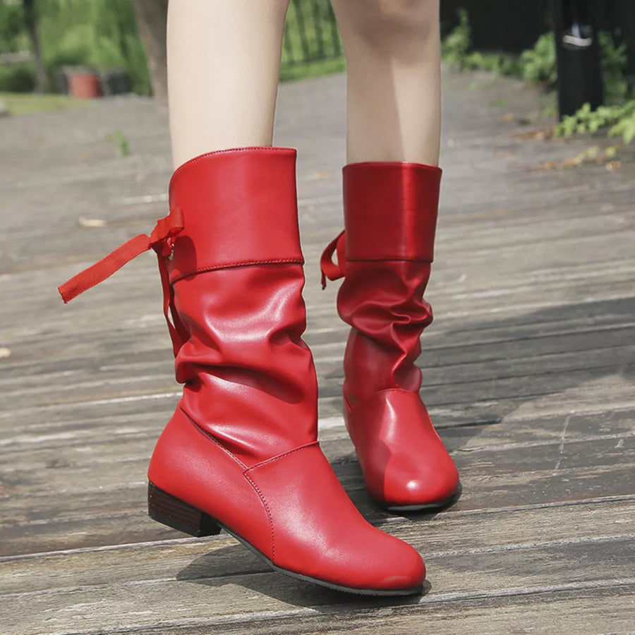 Round Toe Block Heels Boots Apparel and Accessories