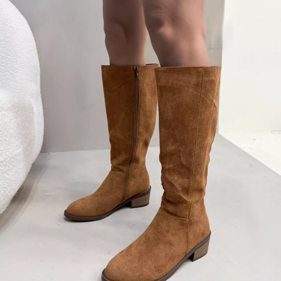 Round Toe Block Heels Boots Apparel and Accessories