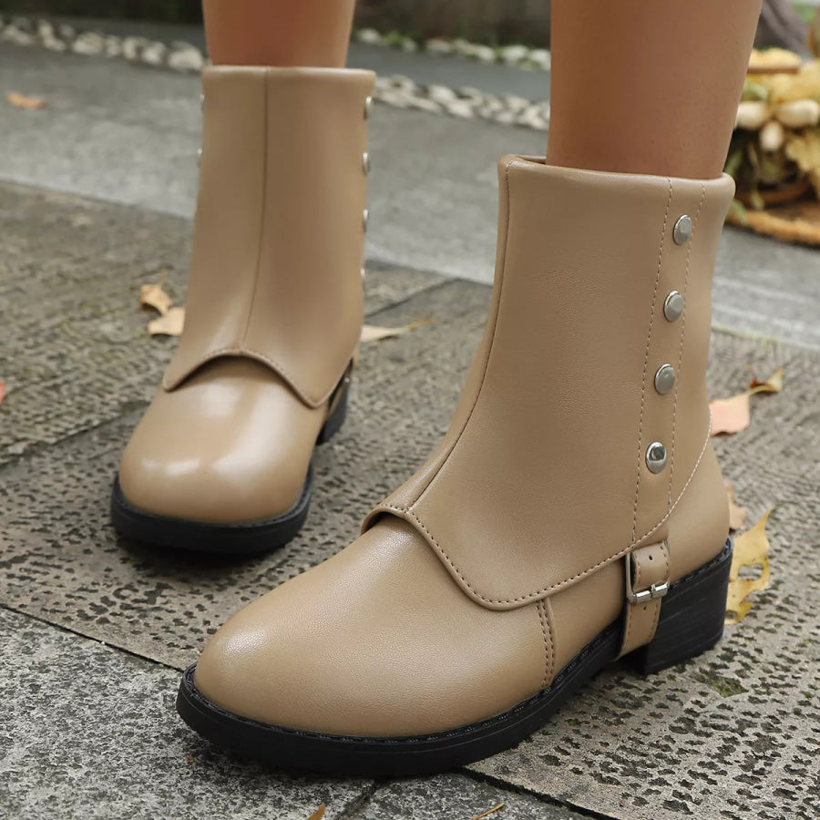 Round Toe Block Heels Boots Apparel and Accessories