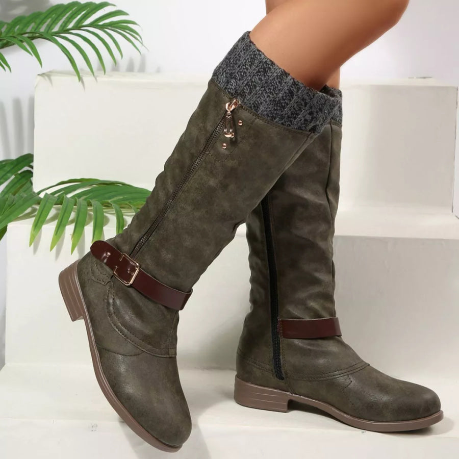 Round Toe Block Heels Boots Apparel and Accessories