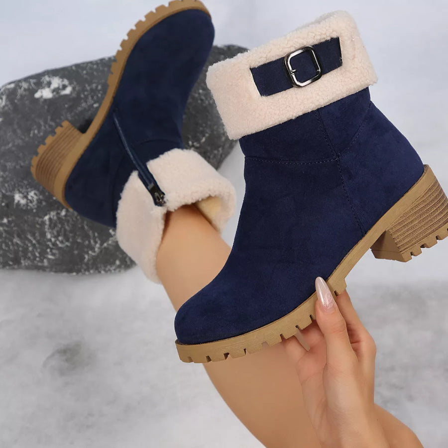 Round Toe Block Heels Boots Apparel and Accessories