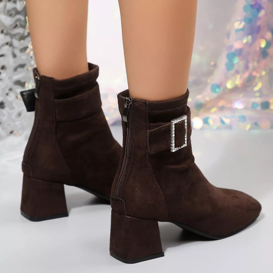 Round Toe Block Heels Boots Apparel and Accessories