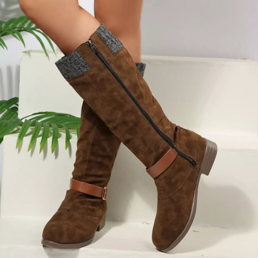 Round Toe Block Heels Boots Apparel and Accessories