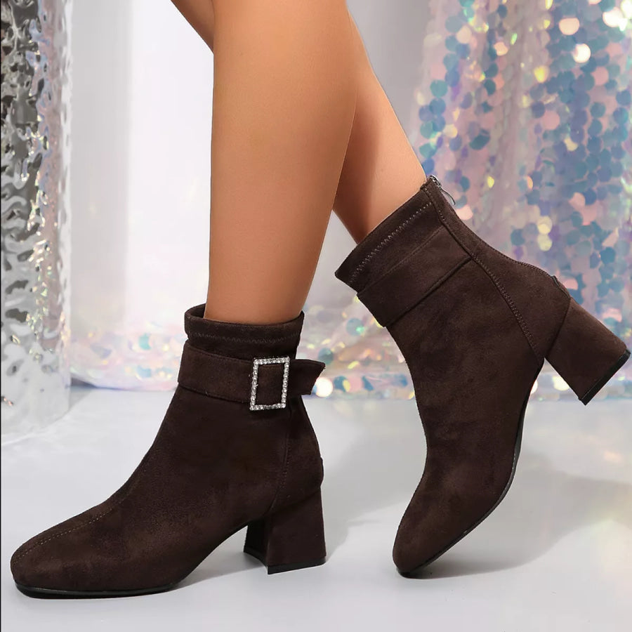 Round Toe Block Heels Boots Apparel and Accessories