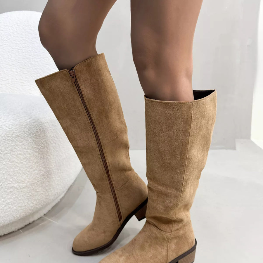 Round Toe Block Heels Boots Apparel and Accessories