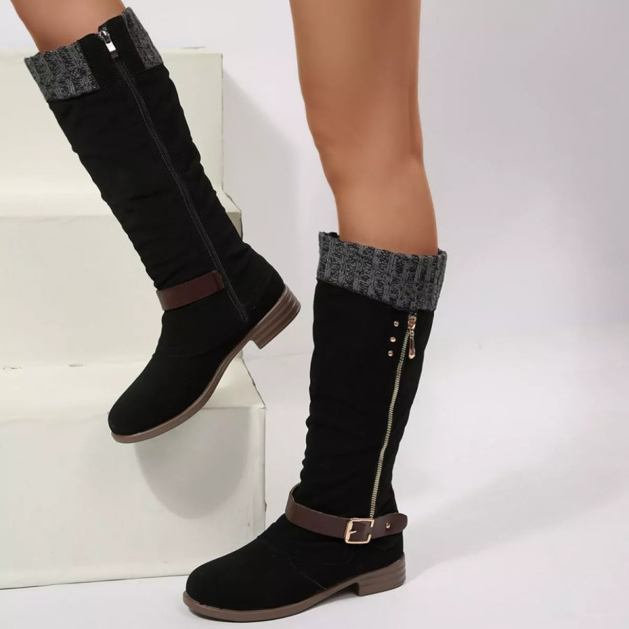 Round Toe Block Heels Boots Apparel and Accessories