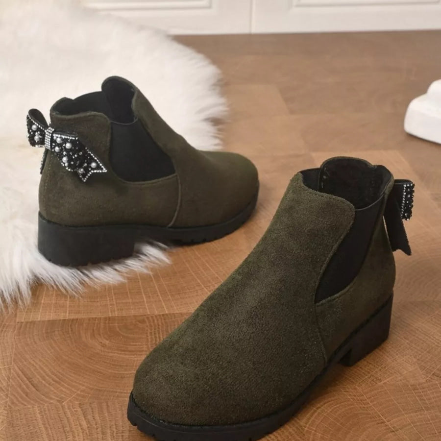 Round Toe Block Heels Boots Apparel and Accessories