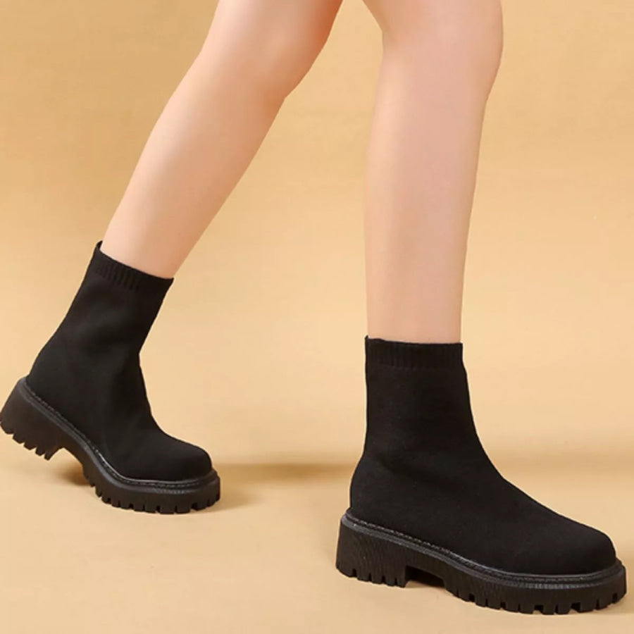Round Toe Block Heels Boots Apparel and Accessories