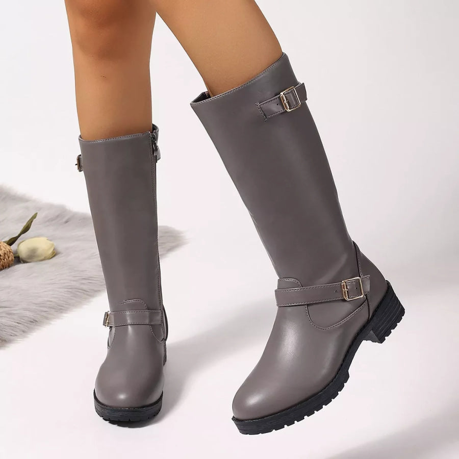 Round Toe Block Heels Boots Apparel and Accessories