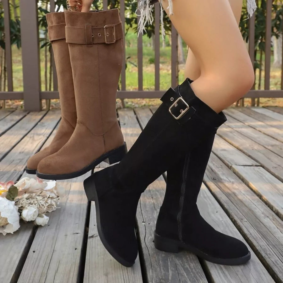Round Toe Block Heels Boots Apparel and Accessories