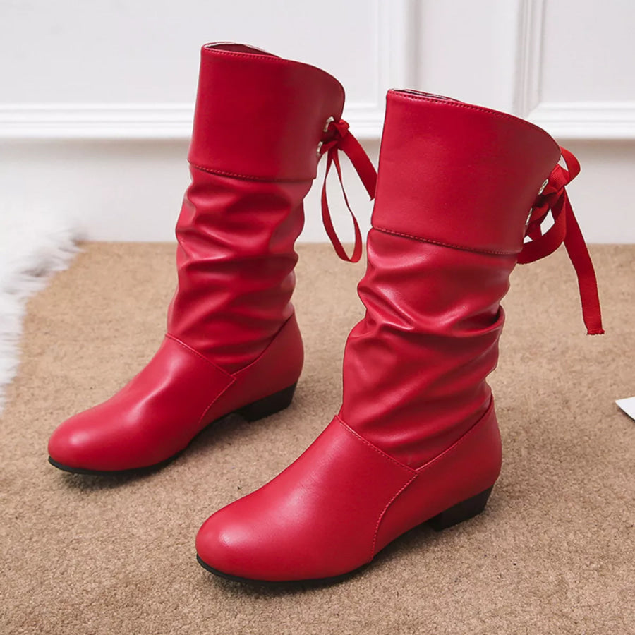 Round Toe Block Heels Boots Apparel and Accessories
