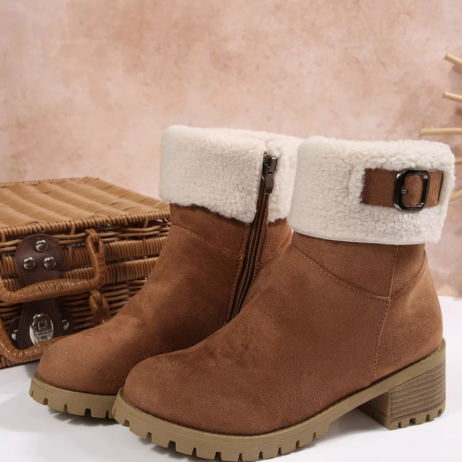 Round Toe Block Heels Boots Apparel and Accessories
