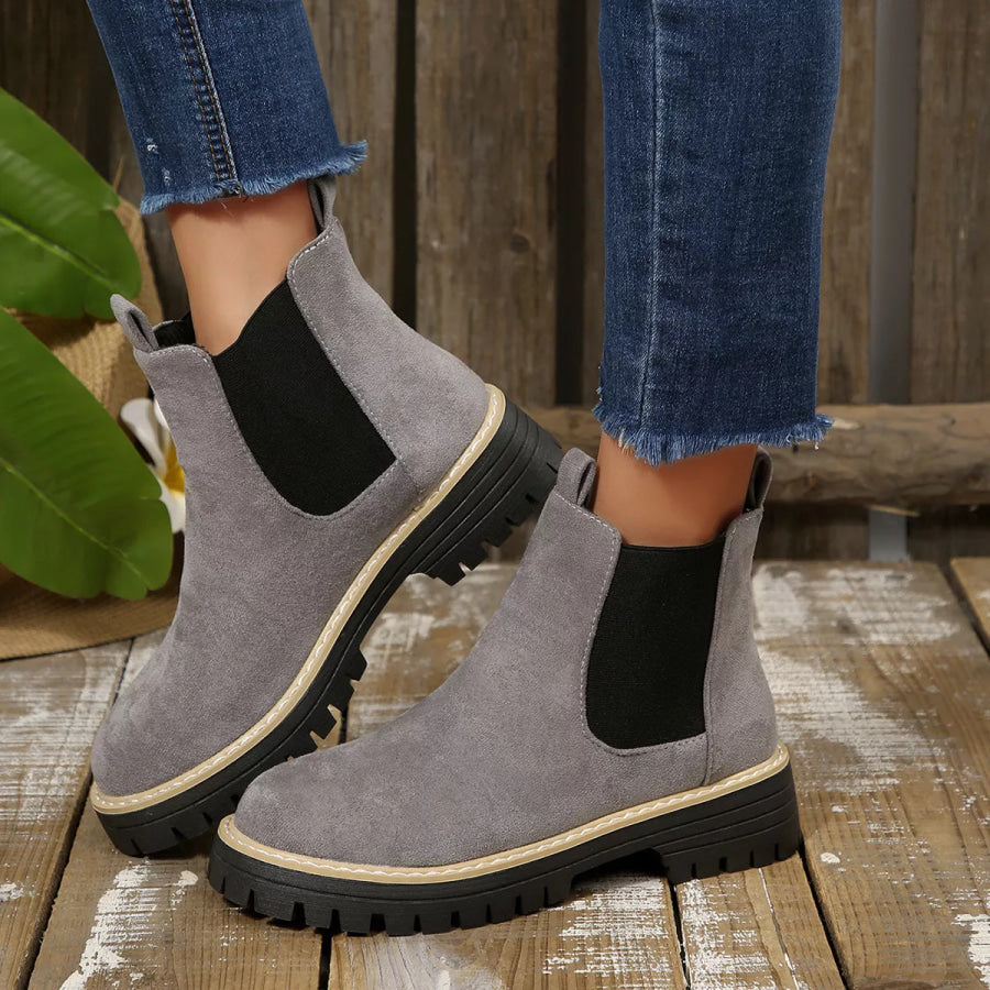 Round Toe Block Heels Boots Apparel and Accessories