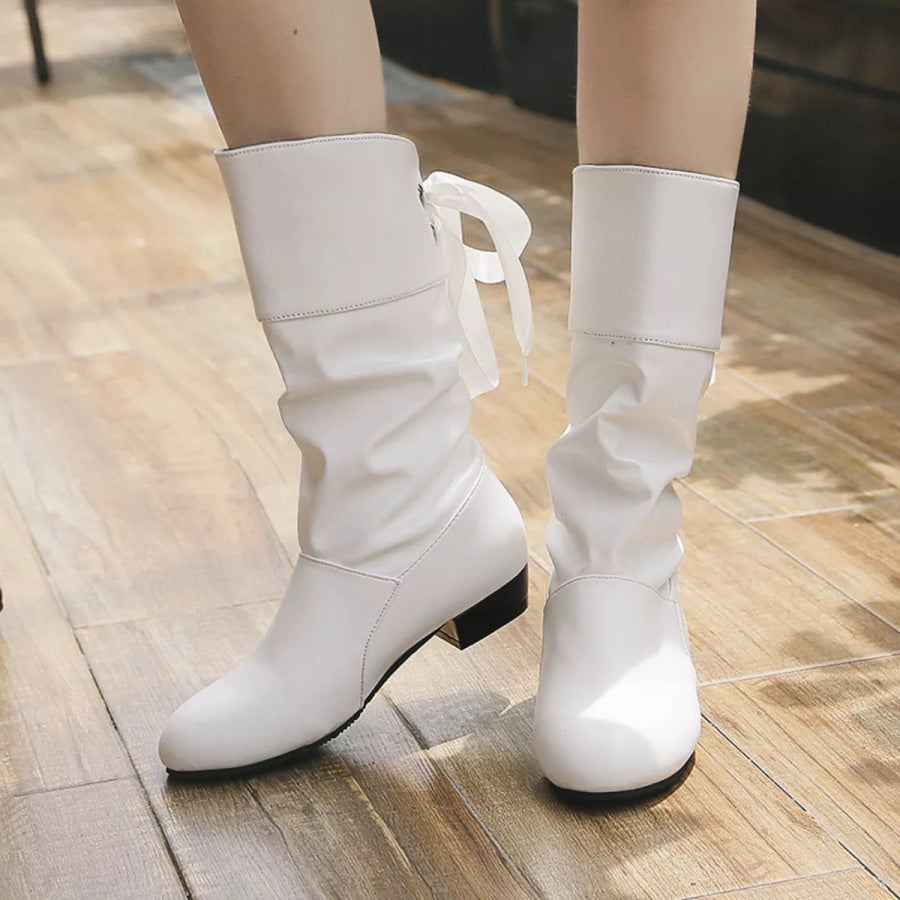 Round Toe Block Heels Boots Apparel and Accessories