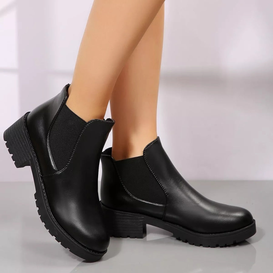 Round Toe Block Heels Boots Apparel and Accessories