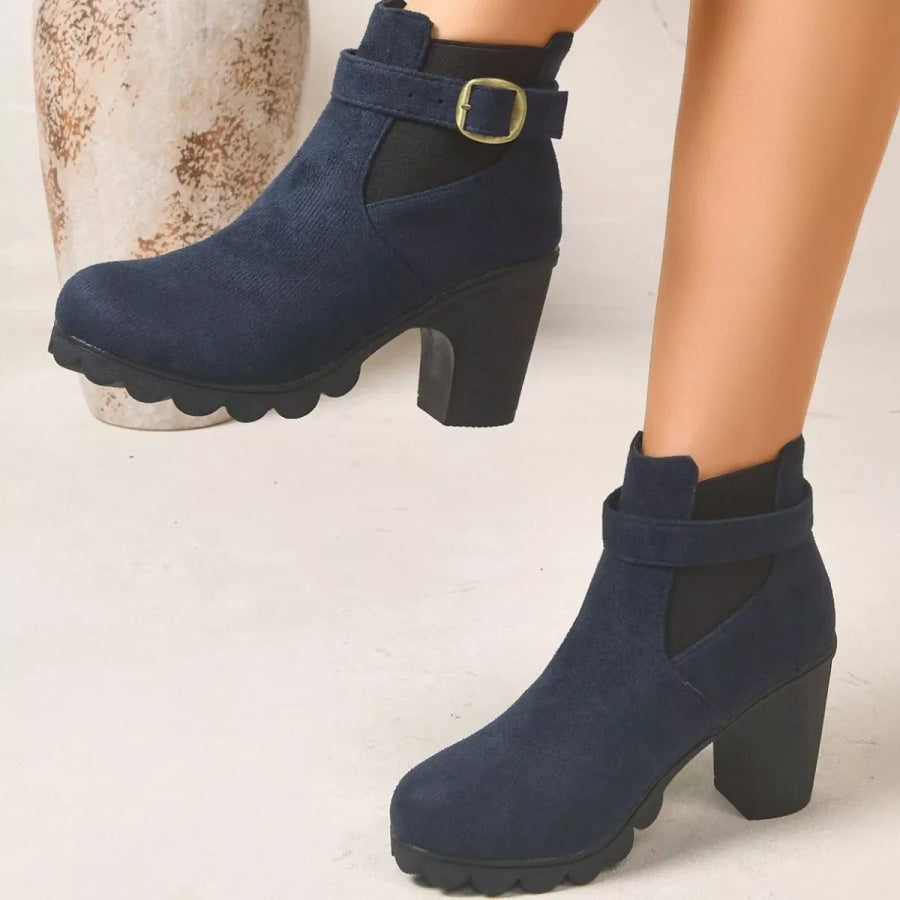 Round Toe Block Heels Boots Apparel and Accessories