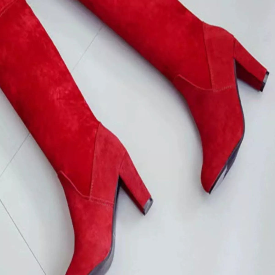 Round Toe Block Heels Boots Apparel and Accessories