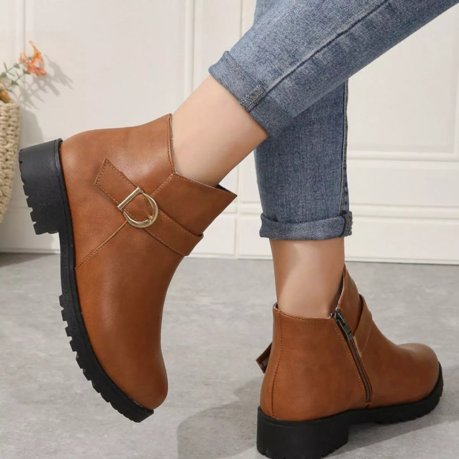 Round Toe Block Heels Boots Apparel and Accessories