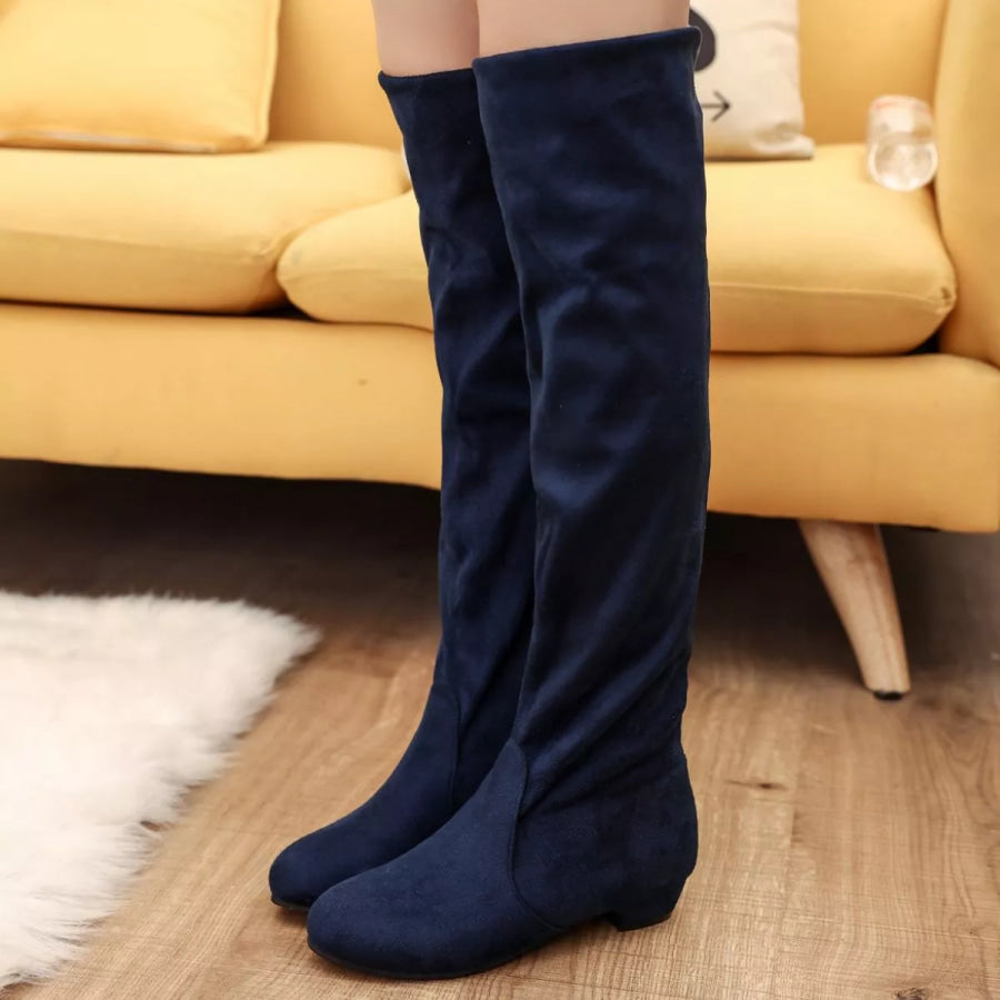 Round Toe Block Heels Boots Apparel and Accessories