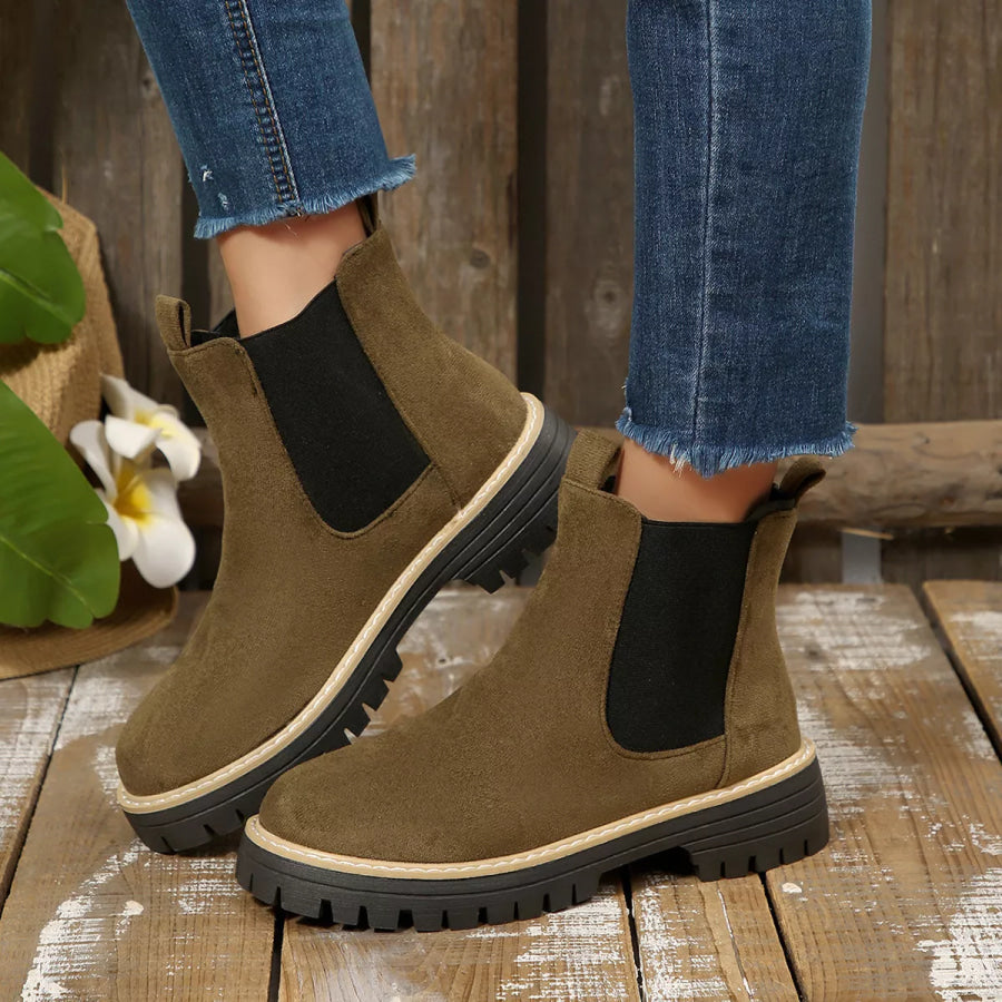 Round Toe Block Heels Boots Apparel and Accessories