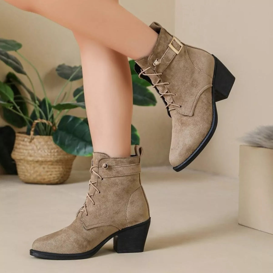 Round Toe Block Heels Boots Apparel and Accessories