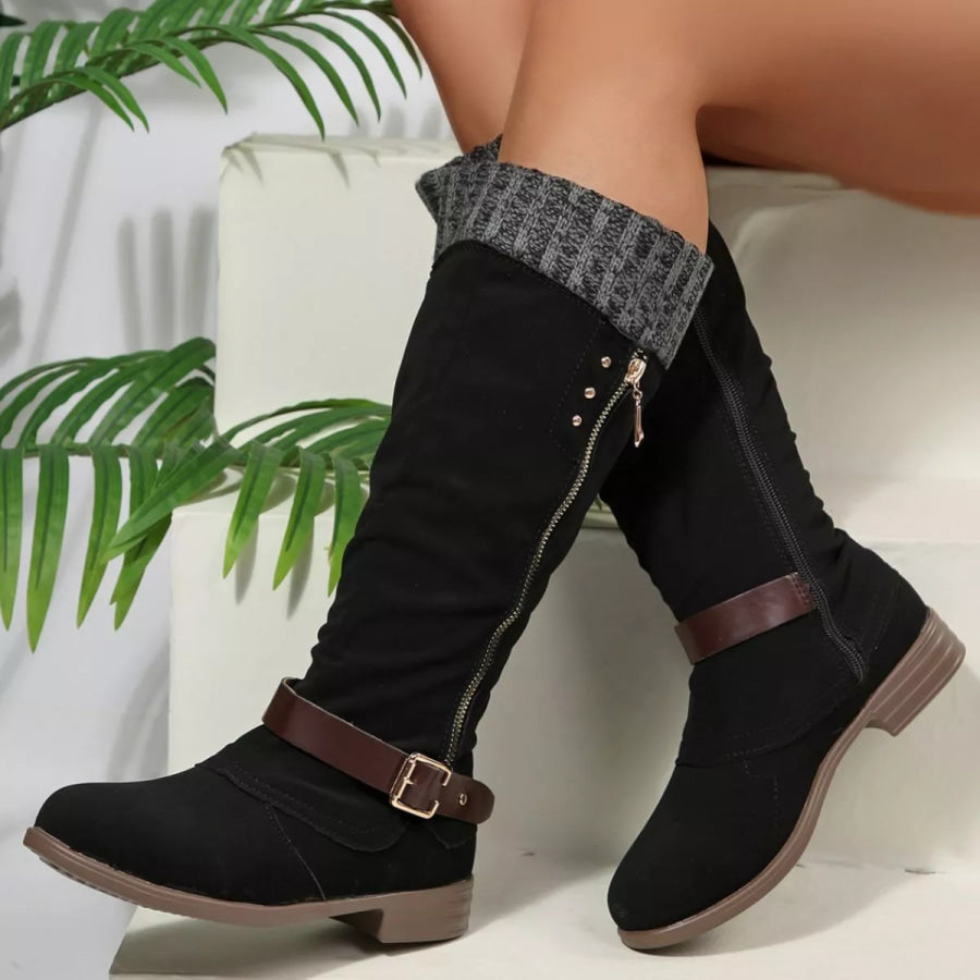 Round Toe Block Heels Boots Apparel and Accessories