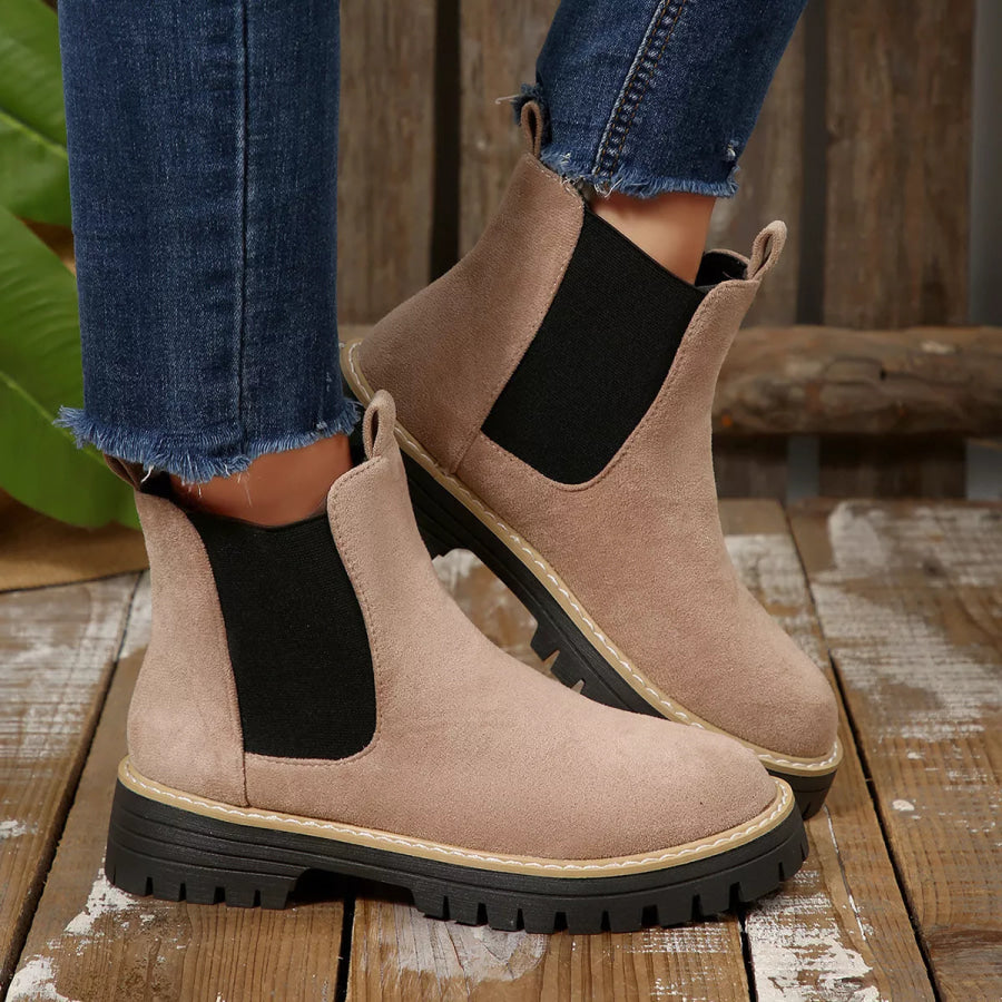 Round Toe Block Heels Boots Apparel and Accessories