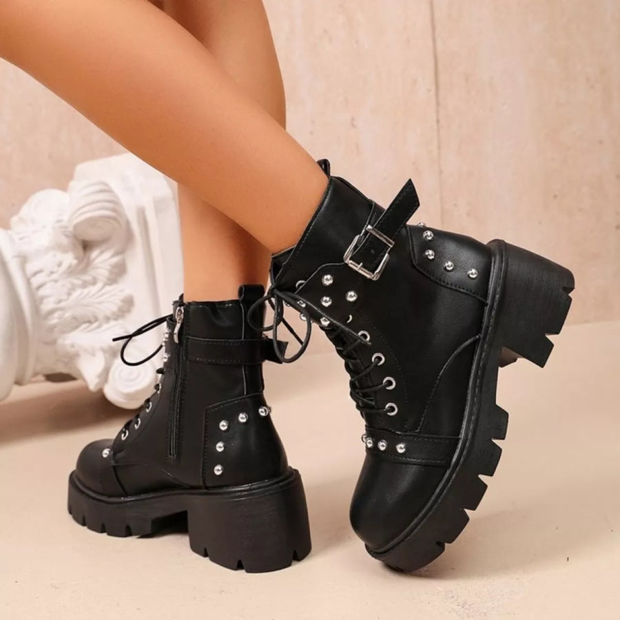 Round Toe Block Heels Boots Apparel and Accessories
