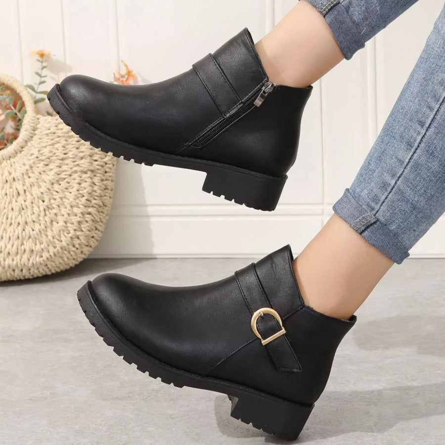 Round Toe Block Heels Boots Apparel and Accessories