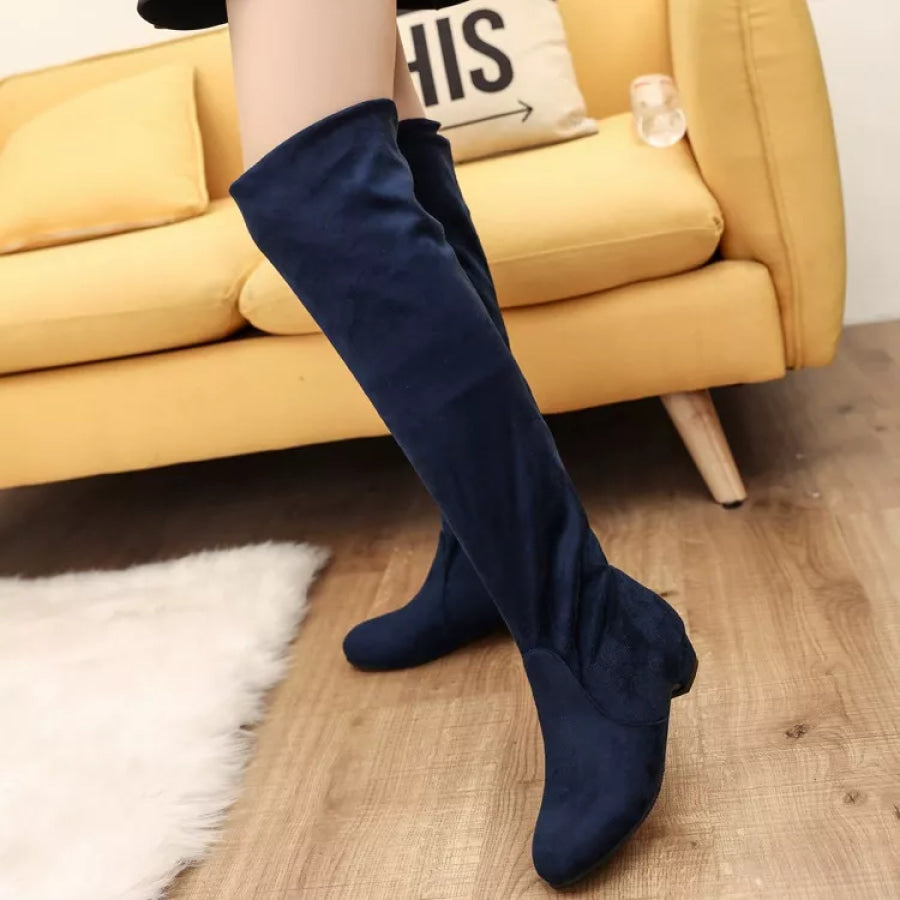 Round Toe Block Heels Boots Apparel and Accessories
