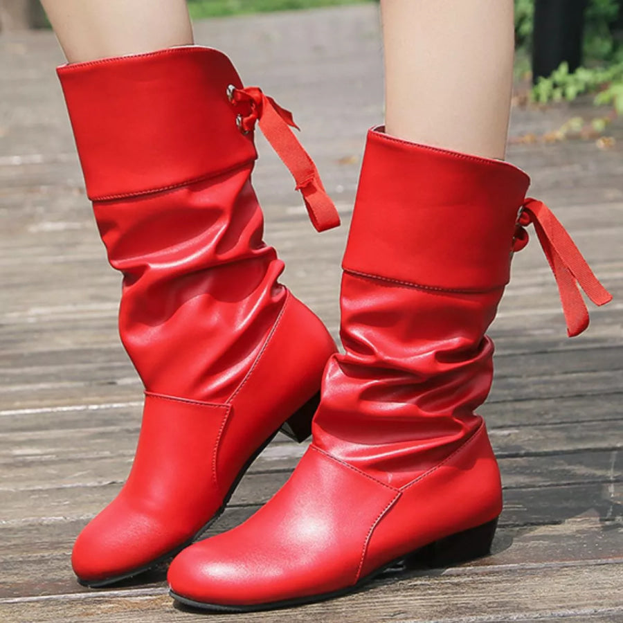 Round Toe Block Heels Boots Apparel and Accessories