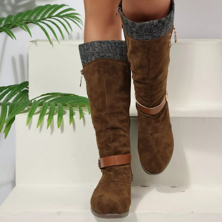 Round Toe Block Heels Boots Apparel and Accessories