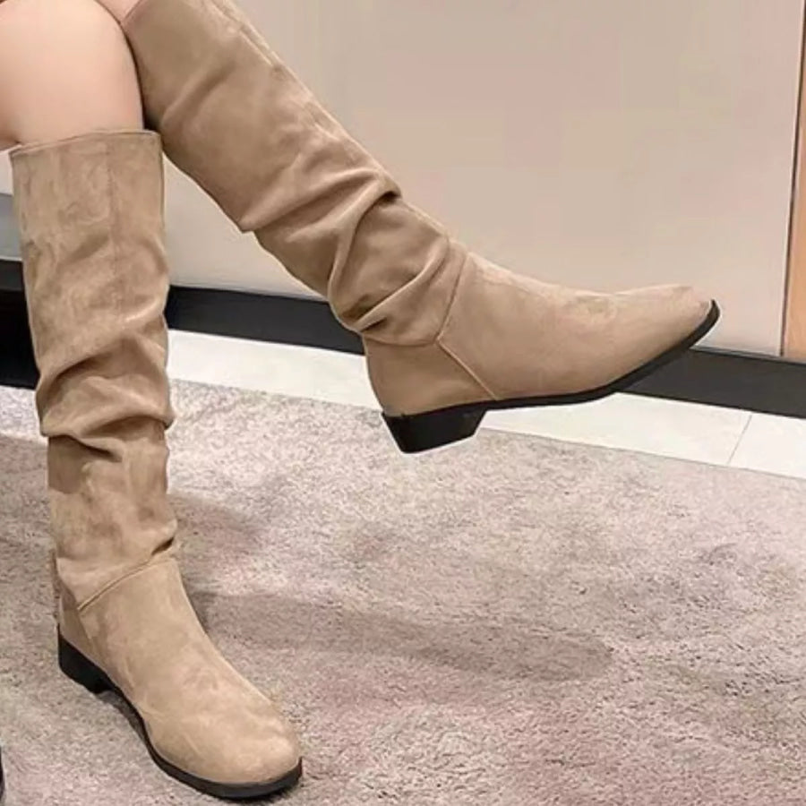 Round Toe Block Heels Boots Apparel and Accessories