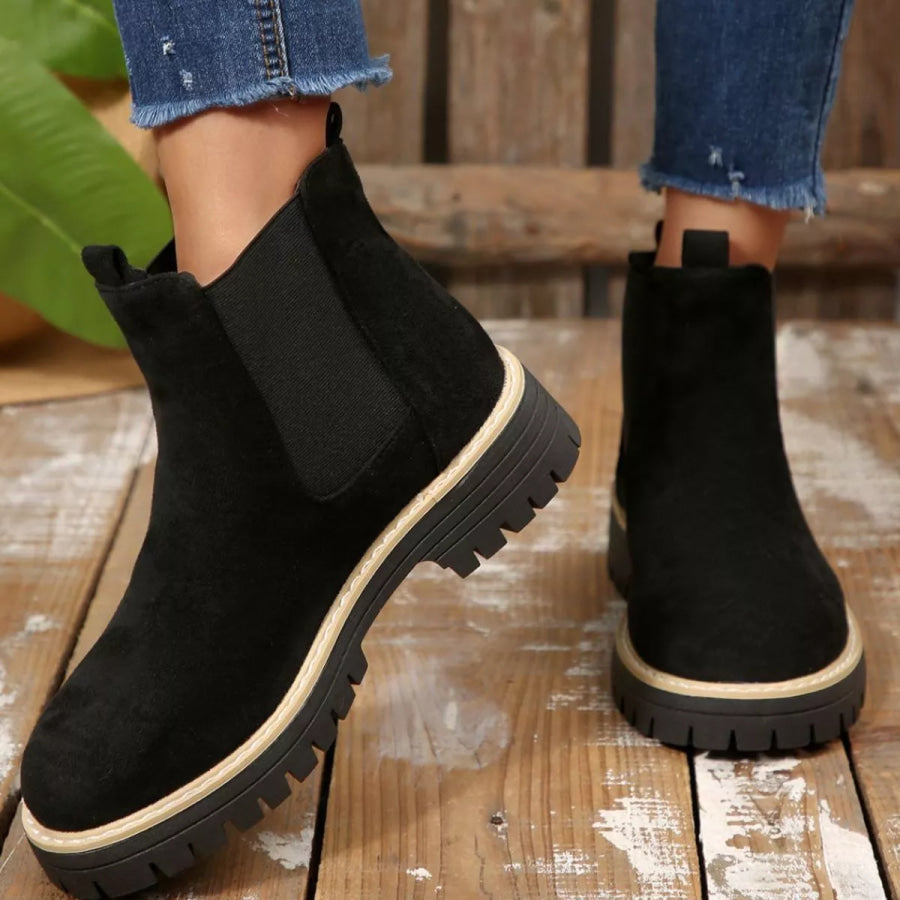 Round Toe Block Heels Boots Apparel and Accessories