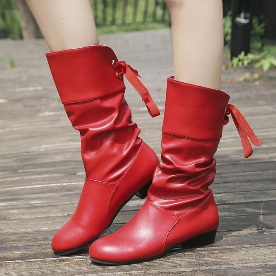 Round Toe Block Heels Boots Apparel and Accessories