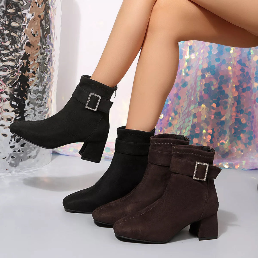 Round Toe Block Heels Boots Apparel and Accessories