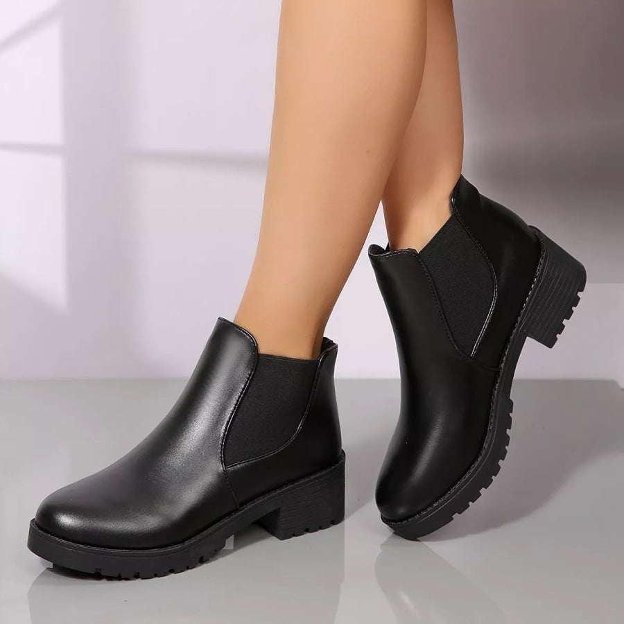 Round Toe Block Heels Boots Apparel and Accessories